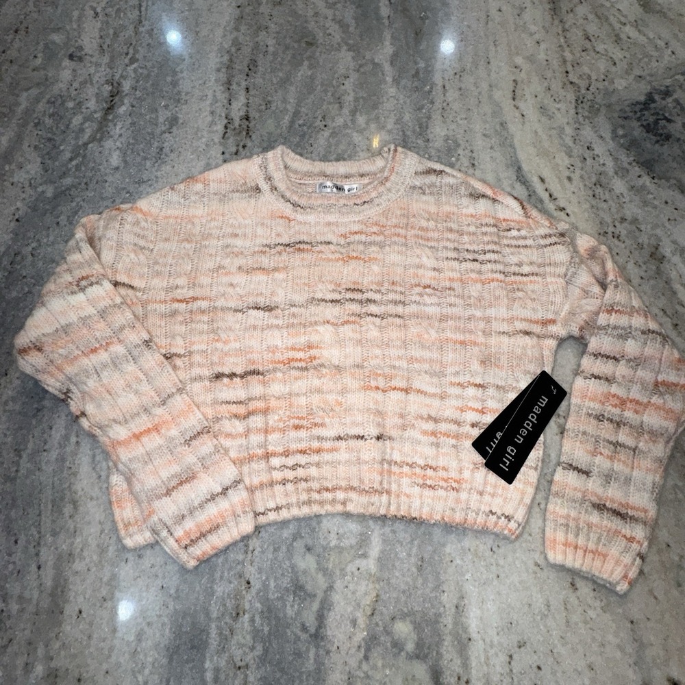 NWT Madden Girl‎ Large Cropped Knit Sweater Pink Long Sleeve Wool Blend Cozy